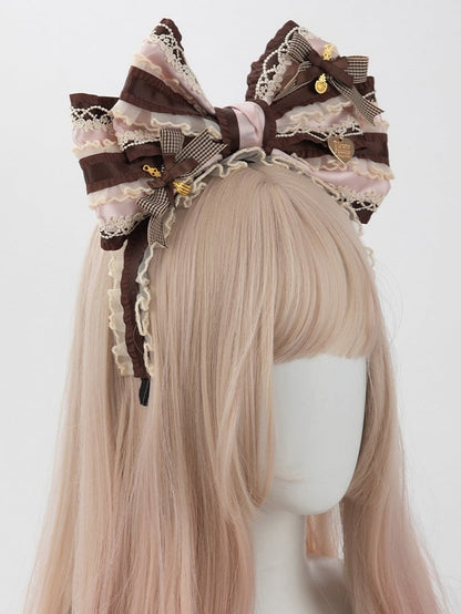 Brown Lolita Plaid Sweet KC Bowknot Big Pink Lace