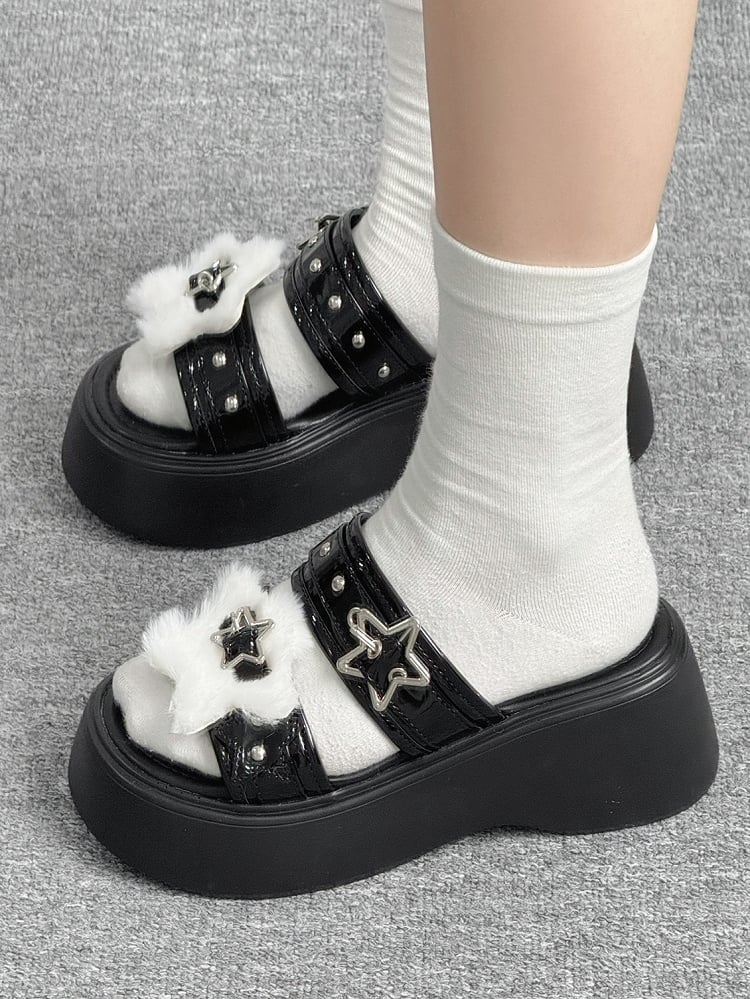 Platform Black Buckles – Star Alt-Goth Slippers