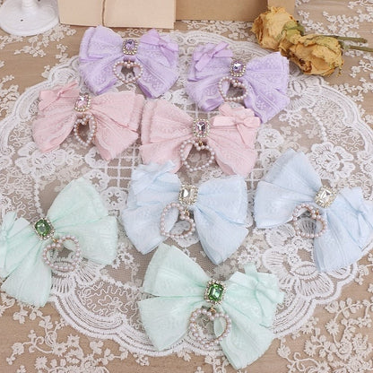 Bowknot Lace Hairclip Options Jirai Color Heart 9 Rhinestone Kei Charm