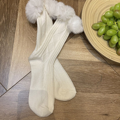 Fuzzy Pattern Socks White/Black Trim Diamond