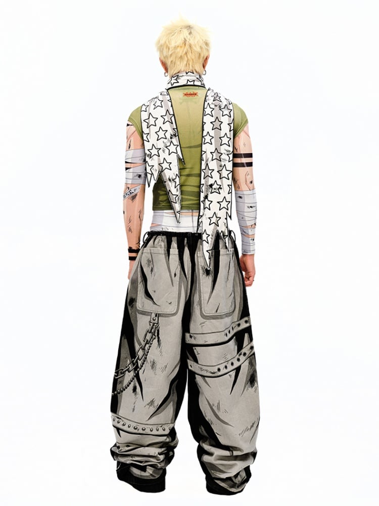 White Star Asymmetrical Hem Distressed Scarf