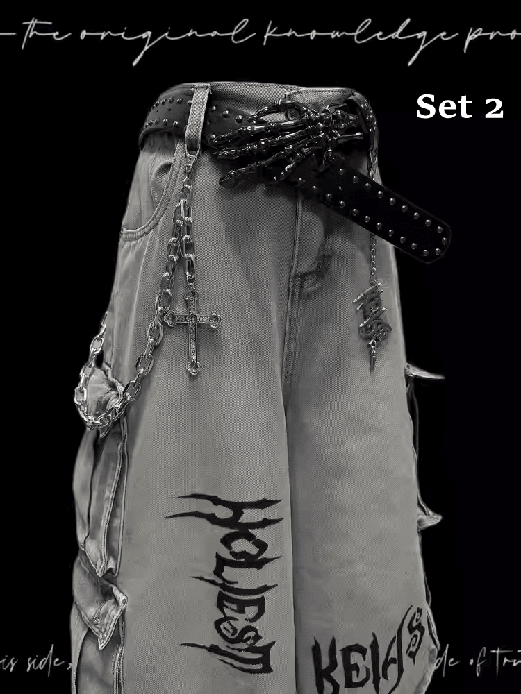 mit Jeans Free Hellblauer Punk Rock Weitbein Cargo Charm