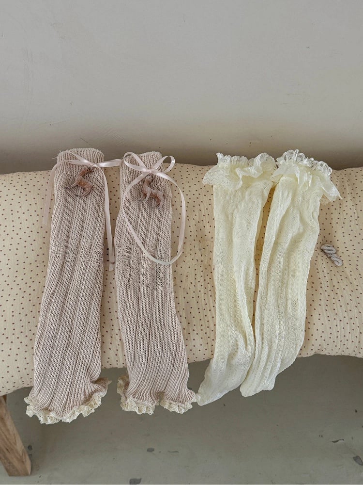 set Deer Ruffled Knit Embellished + Socks Leg Warmers Lace