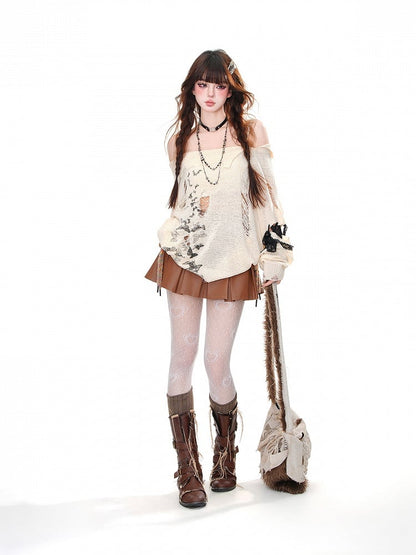 Brauner Minirock mit hoher Taille und Kellerfalten