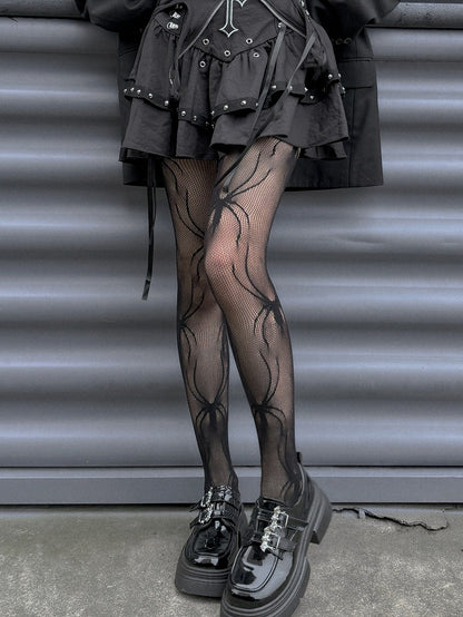 ゴシックパンクブラックスパイダー柄網タイツ