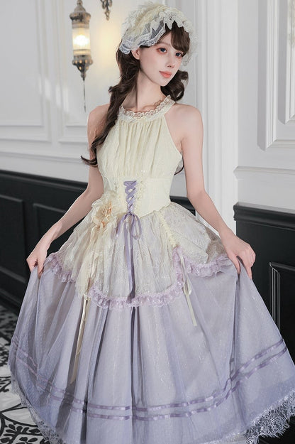 Purple Boned Basque Waist Lolita Halter Neck JSK Gown