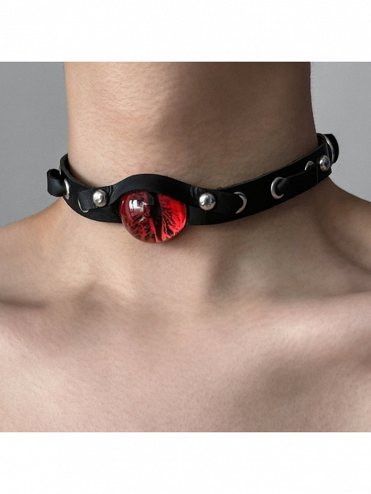 Gothic Black Choker with Red Devil Eye Charm - YSHXS