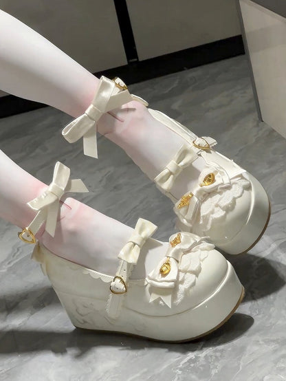 Spoon Decorated Lolita Platforms White Bowknot Details Sweet