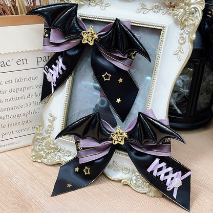 Lace-up Wings Design Hairclips Halloween Devil Bowknot BlackPurple