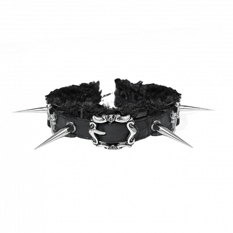 Dark Punk Snakeskin Stud Cross Black Choker
