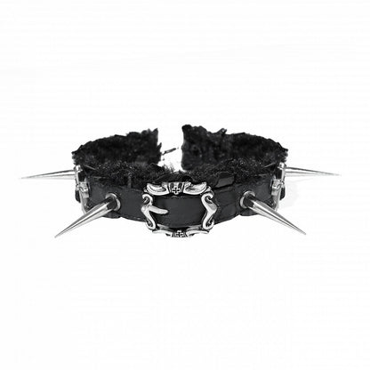 Dark Punk Snakeskin Stud Cross Black Choker