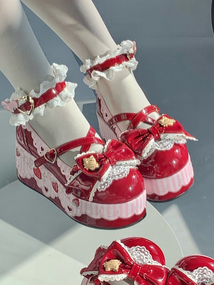 Platform Decor Janes Mary Sweet Wine Red - Design Lolita with Strawberry