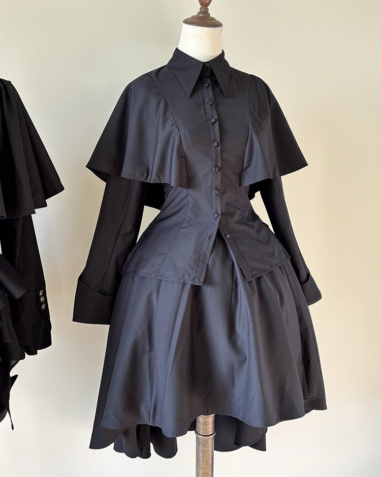 Jabot Cape with Lolita Gray Dark Design Shirt Ouji Bowtie Gothic