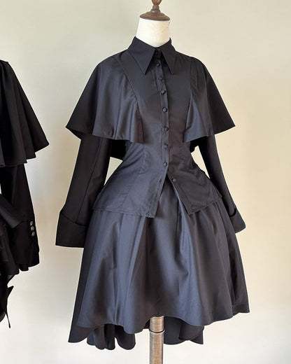 Jabot Cape with Lolita Gray Dark Design Shirt Ouji Bowtie Gothic