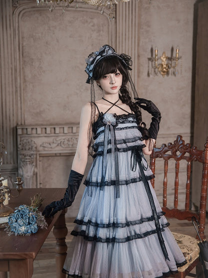 Black-Blue Lolita Bonnet, Hairband & Brooch Set - Aisling