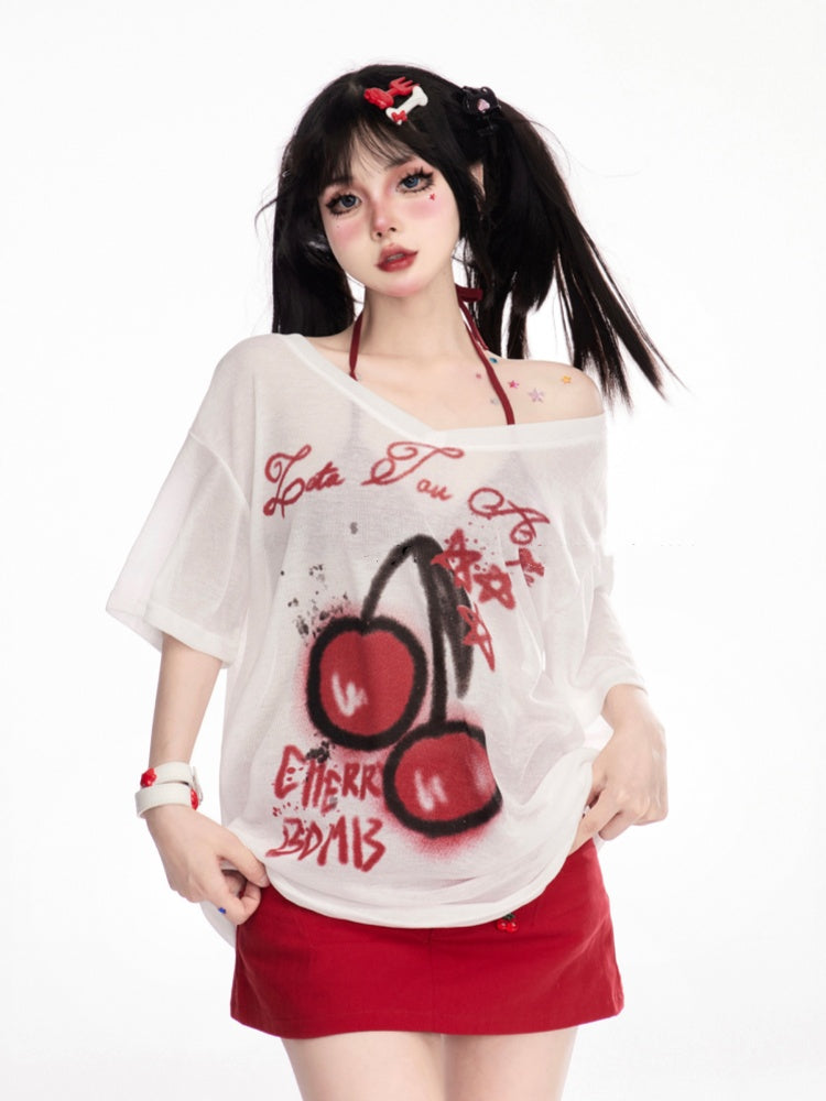 チャームフリーボディコンライズミニデニムスカート（レッドローカット）