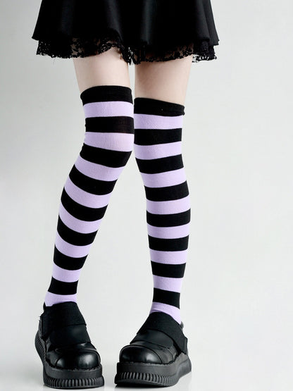 5 Colors Striped Pattern Over Knee Stockings