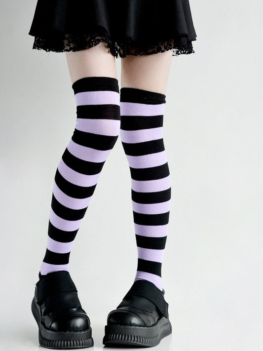 5 Colors Striped Pattern Over Knee Stockings