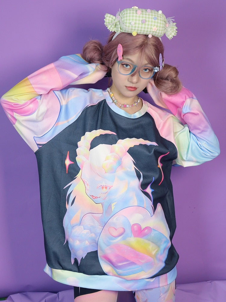 ギャルスウェットシャツ カラフル 漫画柄 ファッション