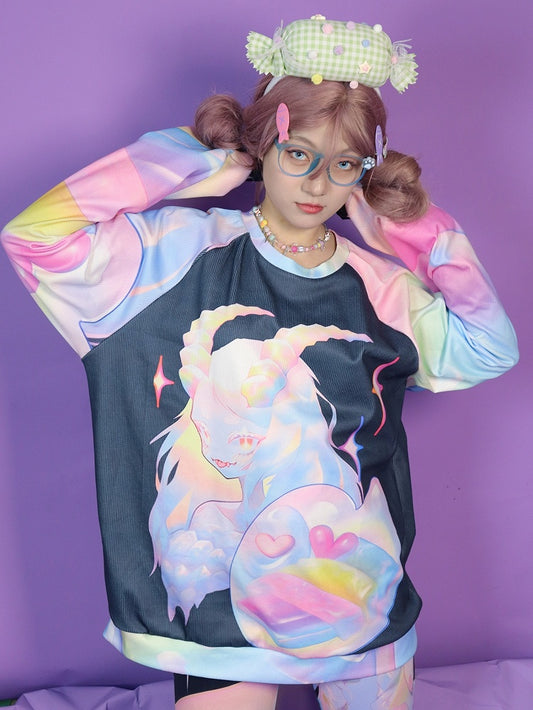 ギャルスウェットシャツ カラフル 漫画柄 ファッション