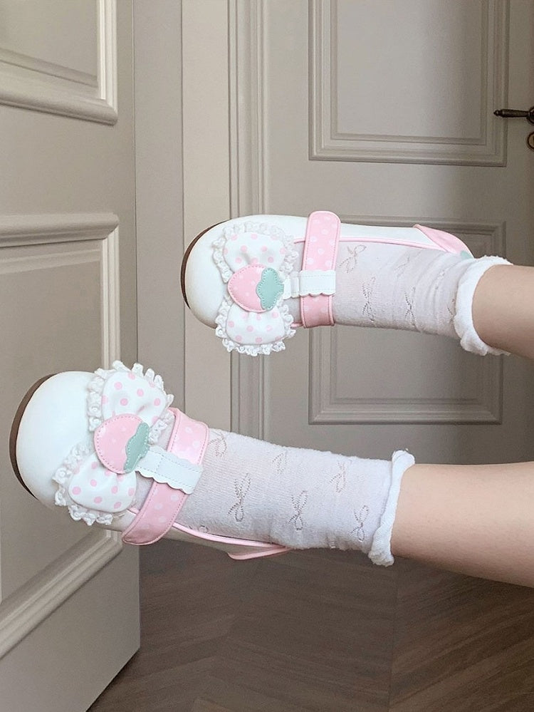 Lolita T-Bar Velcro Shoes Flat White Strap - Sweet