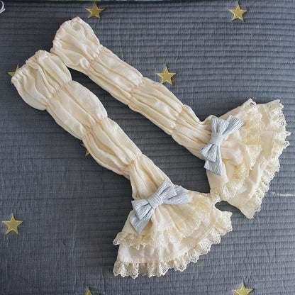 Sleeves Pink-Purple/Blue/Green Lace Detail Bowknot Trim