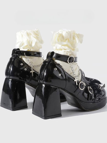 Janes Heel Block Black Chain Cross - Lolita Platform Gothic High Charm Mary