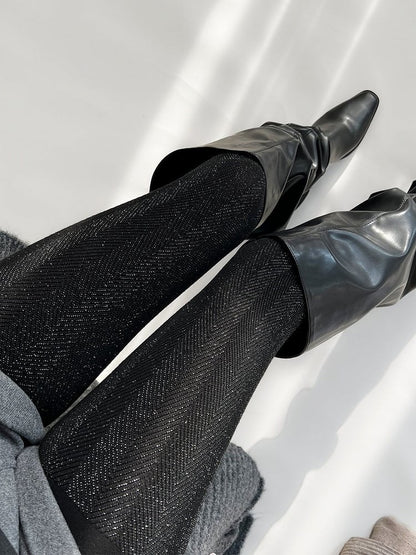 (4 Glitter Colors) Herringbone Tights Stirrup