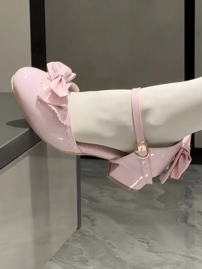 Bow Heels with Low Pink Details Sophisticated Lolita - Leather PU