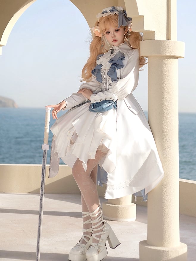 Blue Hem and Skirt Handkerchief White