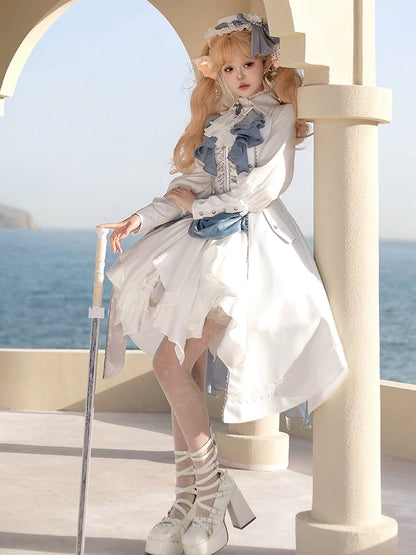 Blue Hem and Skirt Handkerchief White