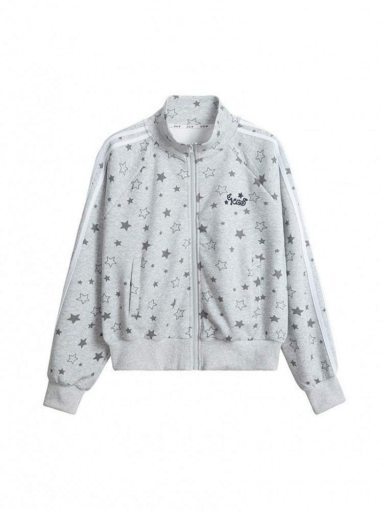 2-Color Y2K Star Zip-Up Jacket with Stripe Pattern - Solkatt