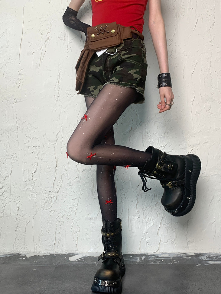 Black Y2K Details Tights Bowknot Pattern Polka-dot