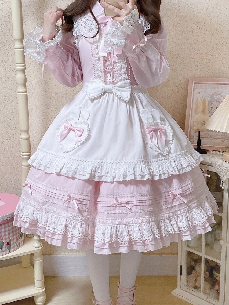 Pink Lace-Up Lolita Jumper Skirt with Ruffled Hem