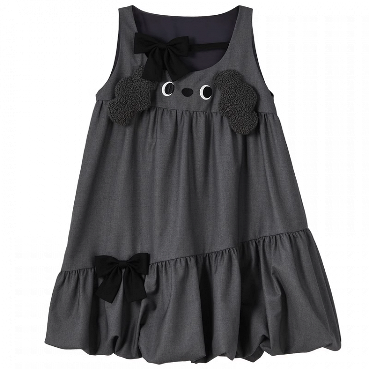 Design Bowknot Dress Bubble Skirt Accents Sleeveless Gray Plush Puppy Ears