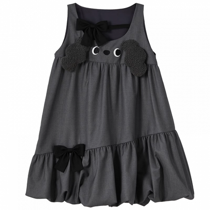 Design Bowknot Dress Bubble Skirt Accents Sleeveless Gray Plush Puppy Ears
