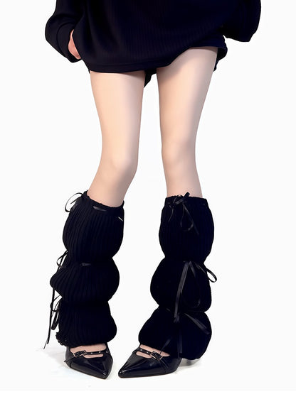 ブラック/アプリコット/ブラウン ニットレッグウォーマー