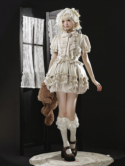 Sweet Blouse and Ruffle Bubble Skirt Set with Cross Straps - Unknown Star