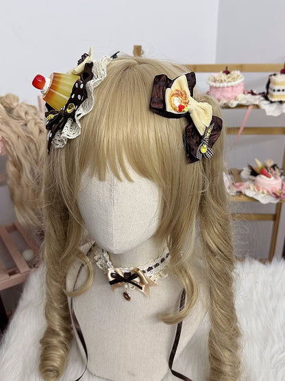 Hairclips with Charm Lolita Blue/Brown Bow Golden Sweet