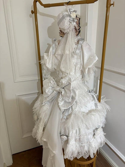 Rose Bow Lolita White Feather-Adorned and with Hime Accents Dress