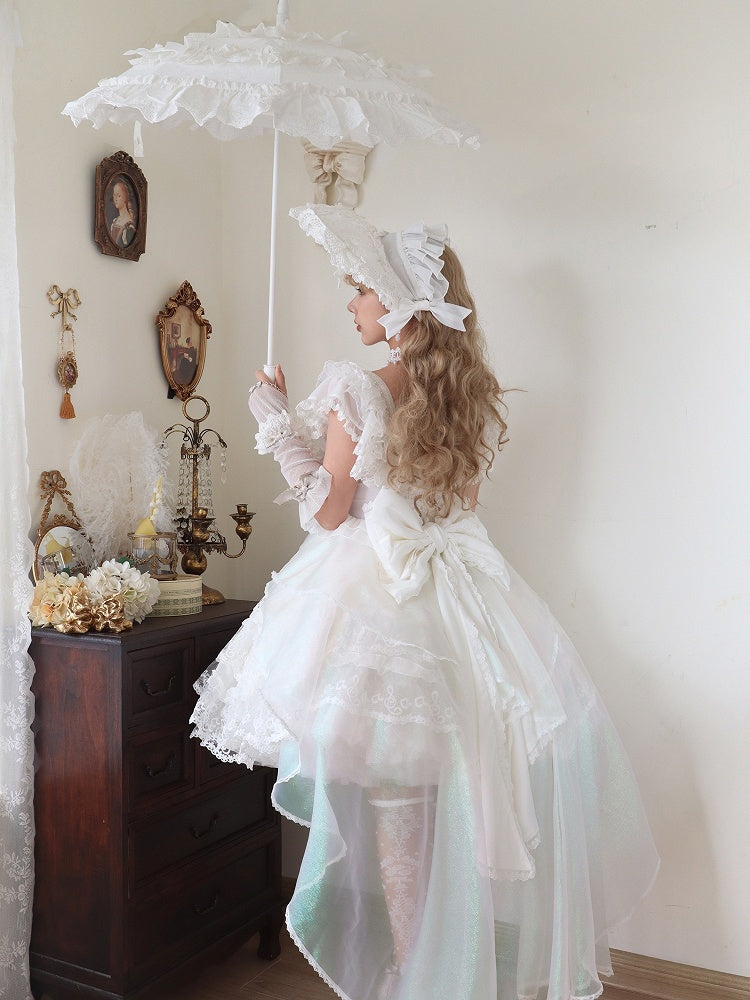 Pattern Layered Bow Lolita Accents White Musical Note Dress Lace and with