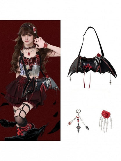 Gothic Style Batwing Shoulder Bag with Skull Bone Decor - thejunco