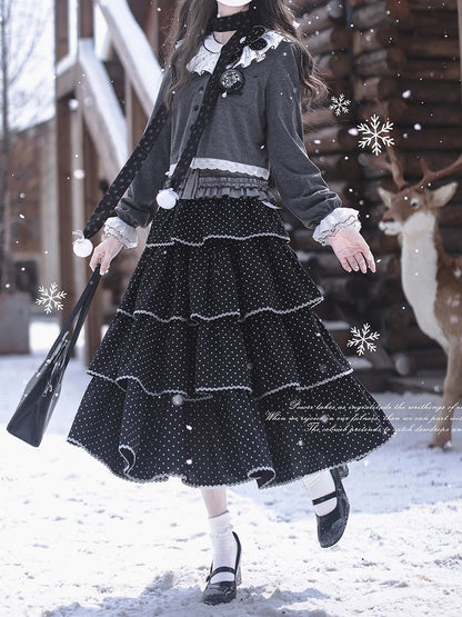 Accents Snowflake Cozy Scarf with Pom-Pom Black