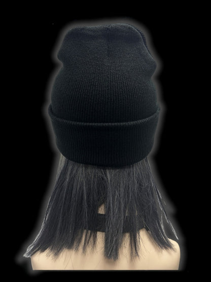 Y2K Schwarze Teufelshorn Metallic Buchstaben Details Punk Beanie