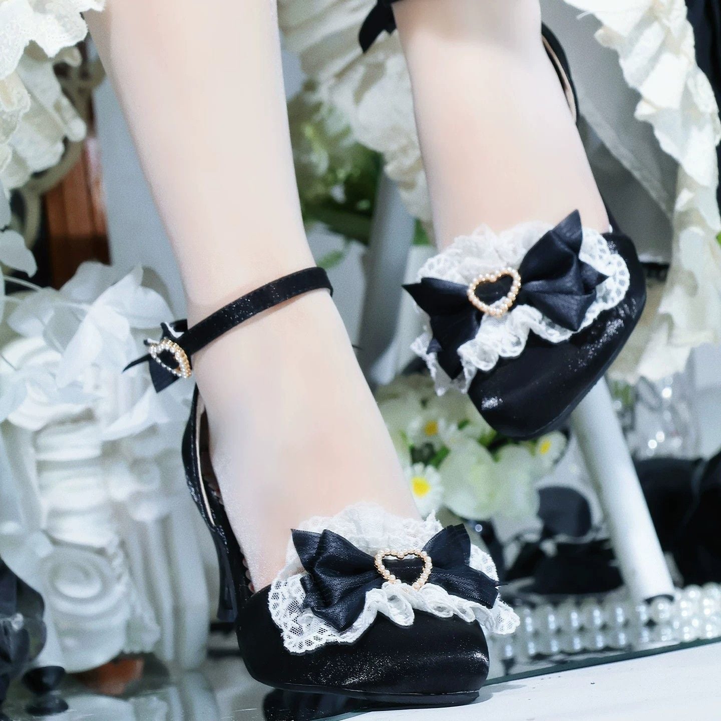 Lolita Lace Bow Pointed-Toe Heeled Sandals – Ballet Style Original Design