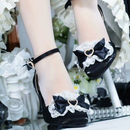 Lolita Lace Bow Pointed-Toe Heeled Sandals – Ballet Style Original Design