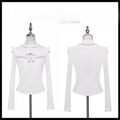 Jirai Kei – Weißes Oberteil mit Plüschbesatz, Cut-Out-Detail, Schleife und Strassverzierung