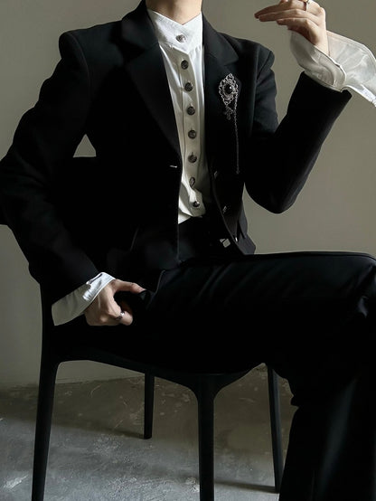 Black Waist Cinching Prince Blazer – Notched Collar Button Front | ASAE