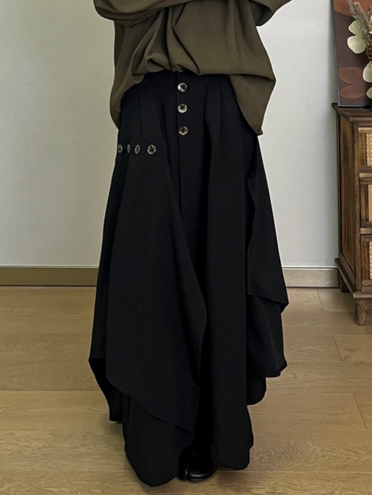 Asymmetrical with Slant Black Design Pockets Skort