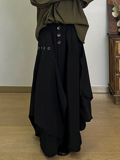 Asymmetrical with Slant Black Design Pockets Skort